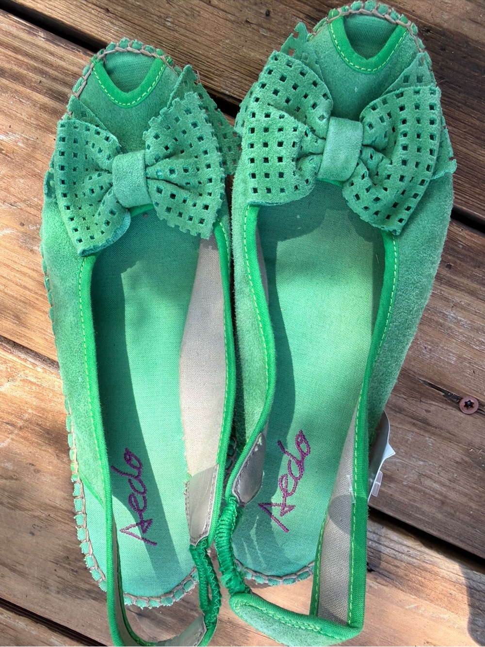 Aedo Vibrant Green Peep-toe slingback flat espadrilles - Picture 4 of 6